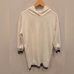 Reiss Girls Hoodie Dress 11-12Y Ivory Black Stripe Trim Pullover